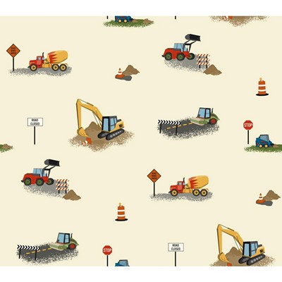 Waverly Wallpaper CAN YOU DIG IT?                cream, red, orange, yellow/gold, blue, black, grey