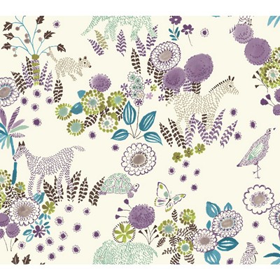Waverly Wallpaper REVERIE                        white, purple, teal, brown, yellow/green