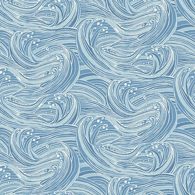Waverly Wallpaper RIDE THE WAVE                  medium blue, pale blue, white