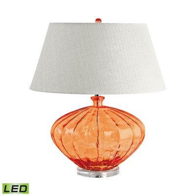 Lamp Works Recycled Fluted Glass Urn LED Table Lamp In Orange Orange