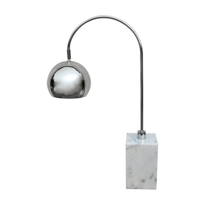 Lamp Works White Marble Base Arc Desk Lamp Silver,White