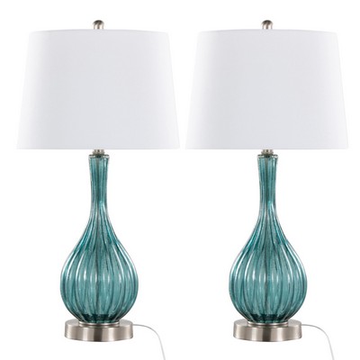 Lumisource Jenny 27in Glass Table Lamp - Set of 2 Clear Sapphire Blue Crackle Glass