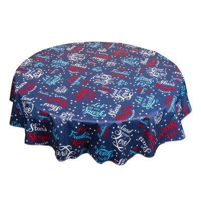 Carnation Home Fashions  Inc USA 60 Round vinyl flannel backed tablecloth Red White Blue