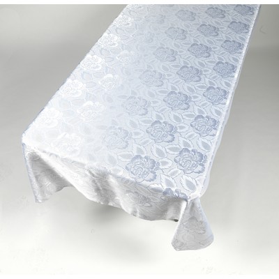 Carnation Home Fashions  Inc Rose Damask 60x108 Fabric Tablecloth in White White