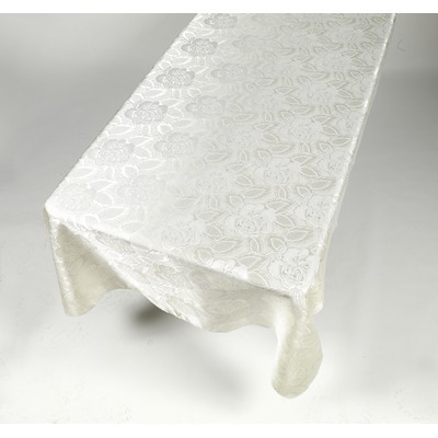 Carnation Home Fashions  Inc Rose Damask 60x84 Fabric Tablecloth in Ivory Ivory