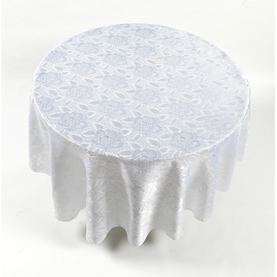 Carnation Home Fashions  Inc Rose Damask 70 Round Fabric Tablecloth in White White
