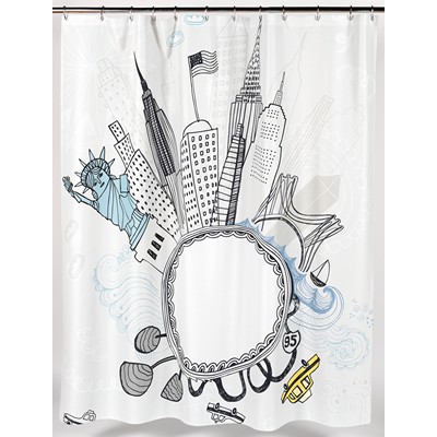 Carnation Home Fashions  Inc Funky City Fabric Shower Curtain Multi