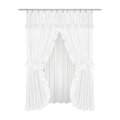 Lauren Double Swag Shower Curtain White White Carnation Home Fashions  Inc Lauren Double Swag Shower Curtain White White