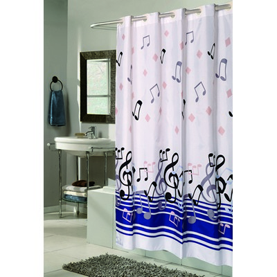Carnation Home Fashions  Inc Shower Stall-Sized EZ-ON Blue Notes Polyester Shower Curtain MULTI