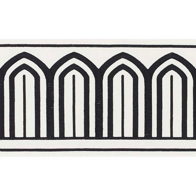 Schumacher Trim ARCHES EMBROIDERED TAPE WIDE BLACK ON WHITE