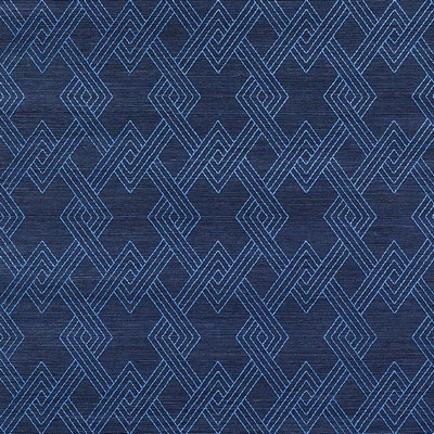 Schumacher Wallpaper HIX EMBROIDERED SISAL BLUE