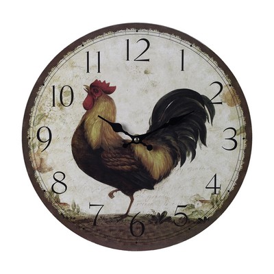 Sterling  Rooster Wall Clock Print on wood tone 