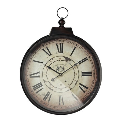 Sterling Chateau Renier Clock With Bronze Metal Frame Antique Cream With Bronze Distressing