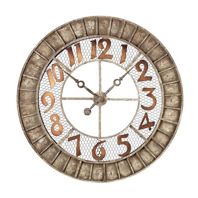 Sterling Round Metal Outdoor Wall Clock. Distressed Antique Cream