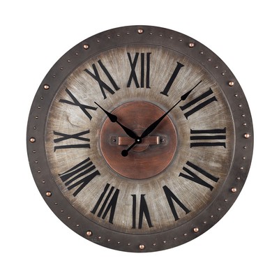 Sterling Metal Roman Numeral Outdoor Wall Clock. Jardim Grey With Copper Highlight