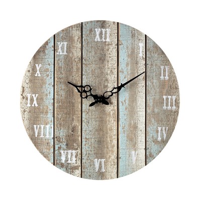 Sterling Wooden Roman Numeral Outdoor Wall Clock. Belos Light Blue