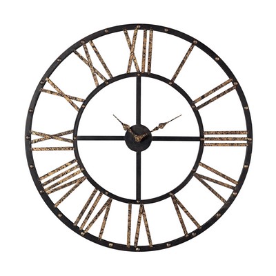 Sterling Metal Framed Roman Numeral Open Back Wall Clock Mombaca Black,Gold