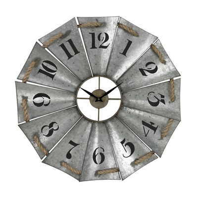 Sterling Aluminum And Rope Wall Clock Galvanized Metal,Natural Rope