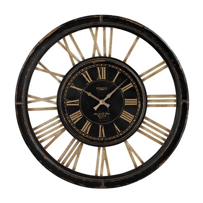 Sterling Large Clock With Distressed Hand painted Frame Antique Black,Cream