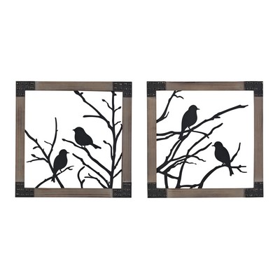 Sterling Ollerton-Set Of 2 Birds On A Branch In Natural Wood Tone Frame Rust,Silver