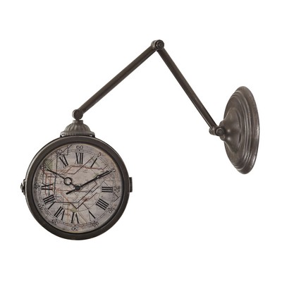 Sterling Double Sided Wall Clock With Map Of New York Subway Pewter tone w/antique finish