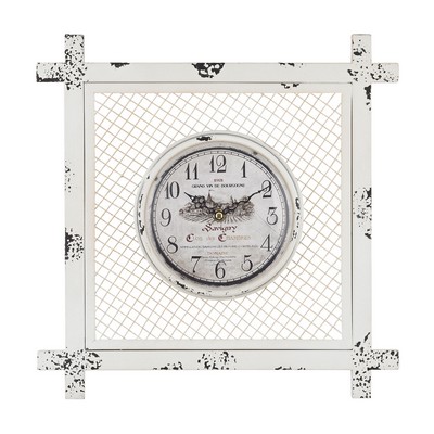 Sterling Vintage Style Clock in Square Mesh Distressed White