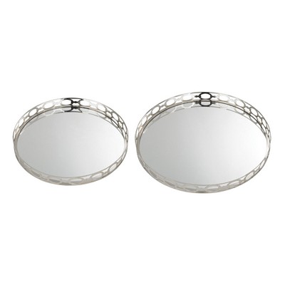 Sterling Set of 2 Mirrored Ring Tray Nickel With Mirror