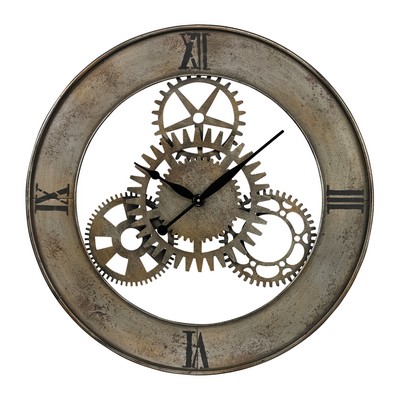 Sterling Industrial Cog Wall Clock By  Silver With Champagne Antique