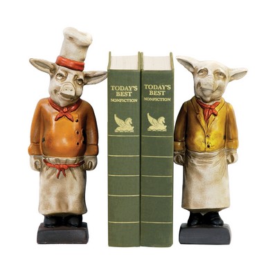 Sterling Pair Chef Pig Bookends Painted 