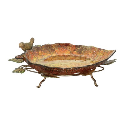 Sterling Autumn Leaf Finch Bowl Burnished copper paint on glass