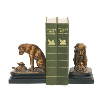 Sterling  Pair Turtle And Labrador Retriever Bookends Gold & Black