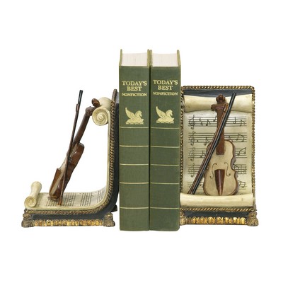 Sterling  Pair Of Violin And Music Bookends Black & gold,antique white & brown
