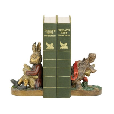 Sterling  Pair Of Tortoise And Hare Bookends Gold leaf & natural tones