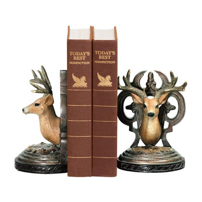 Sterling Pair Deer Head Bookends Silver leaf,bronze,champagne & antique natural