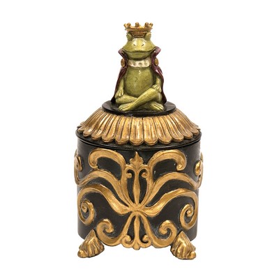 Sterling Prince Frog Vanity Box Black,antique gold & green