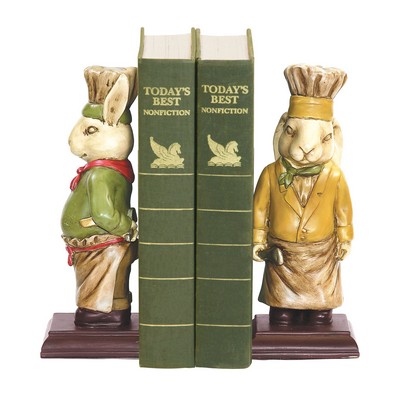Sterling  Pair Of Chef Bunny Bookends White,yellow & red