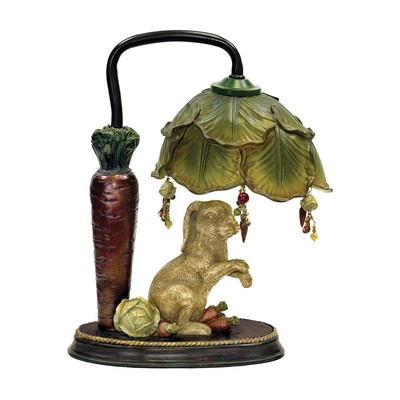 Sterling  Rabbit Under Leaf Mini Accent Table Lamp Alman Antique White,Green