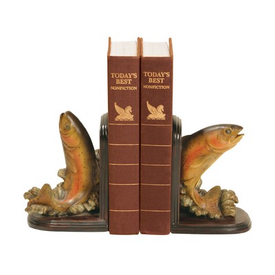 Sterling Pair of Rainbow Trout Bookends Green,red & blue