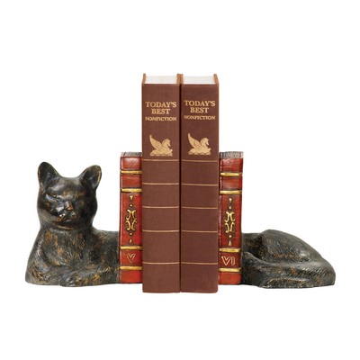 Sterling Pair Cat Napping Bookends Bronze