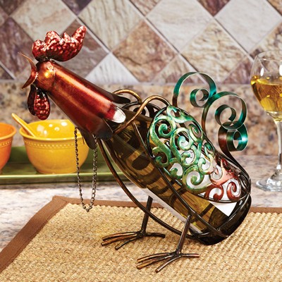 DecoFlair Wine Bottle Holder - Rooster Brown Green