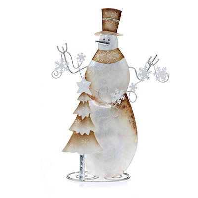 DecoFlair Mixed Metal Capiz Snowman with Tree - Large gold