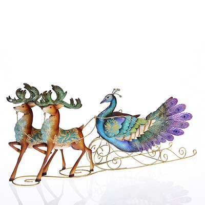 DecoFlair Peacock Sleigh & Reindeer Tealight holder Blue, Green, Purple