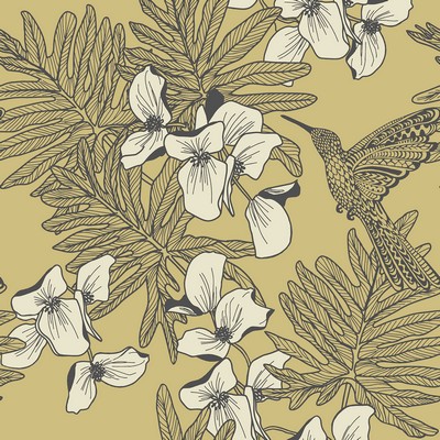 1838 Wallcoverings HUMMINGBIRD (WP) # 01 MUSTARD