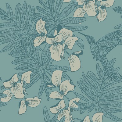 1838 Wallcoverings HUMMINGBIRD (WP) # 03 SEAFOAM