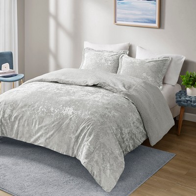Olliix Mira Crushed Velvet Sherpa Reversible Comforter Set Silver