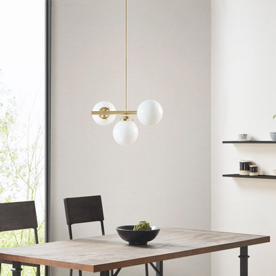 Olliix Aurelia 3-Light Chandelier with Frosted Glass Globe Bulbs Gold