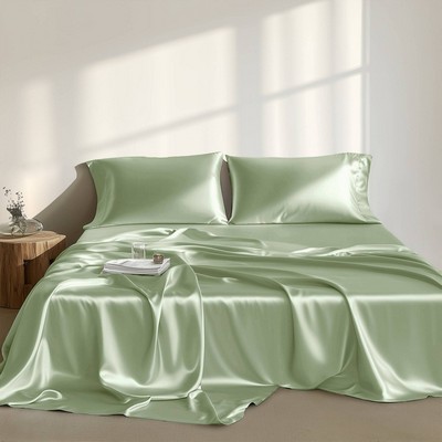 Olliix Satin Sheet/sheet Set Sage
