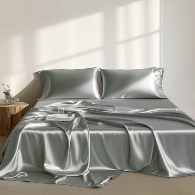 Olliix Satin Sheet/sheet Set Grey