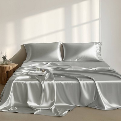 Olliix Satin Sheet/sheet Set Light Grey