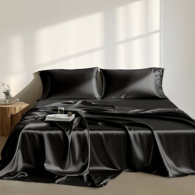 Olliix Satin Sheet/sheet Set Black